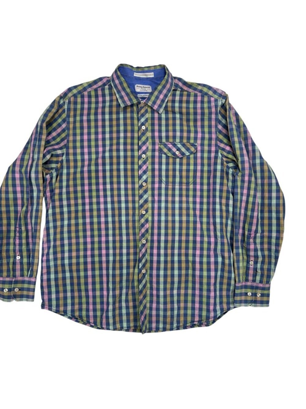 Tommy Bahama Island Modern Fit XL Men Plaid Cotton Shirt Long Sleeve